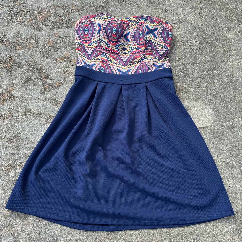 Strapless Geometric Print Dress